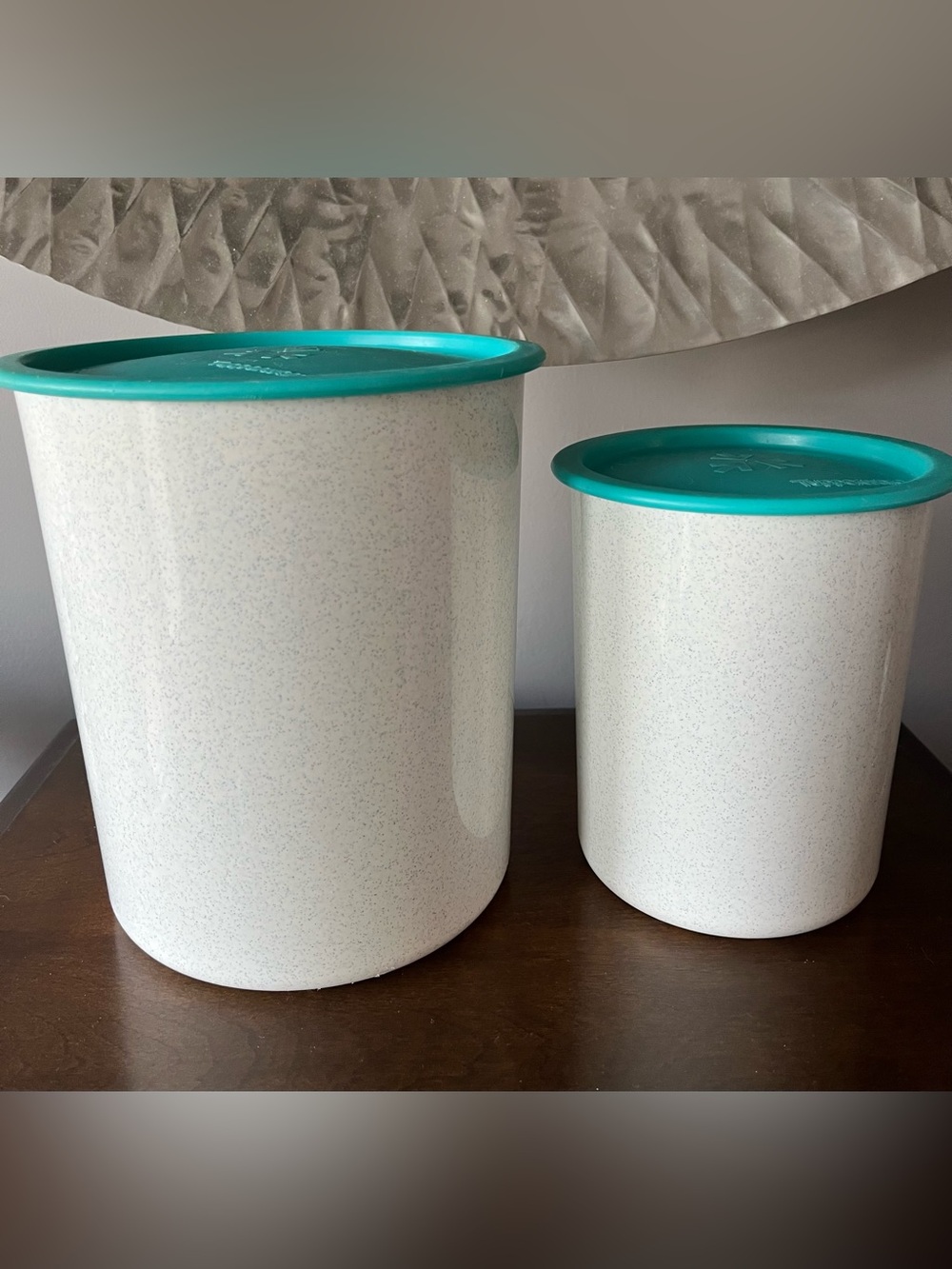 Vintage Tupperware Turquoise/Grey Speckle Nesting Canisters